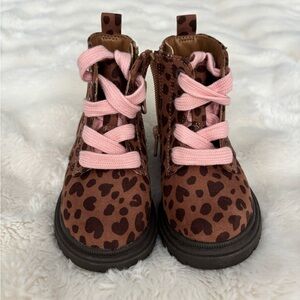 Cat & Jack Brown Leopard Print Boots with Pink Laces